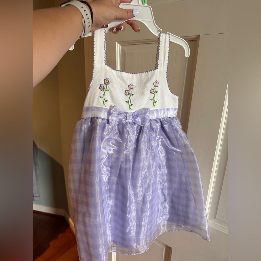Kids Purple and White Floral Embroidered Dress